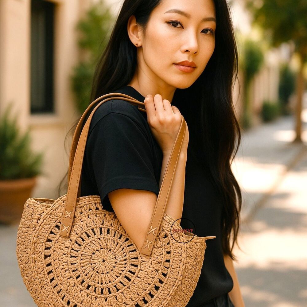 Beach Tote Straw Bohemian Bag Khaki